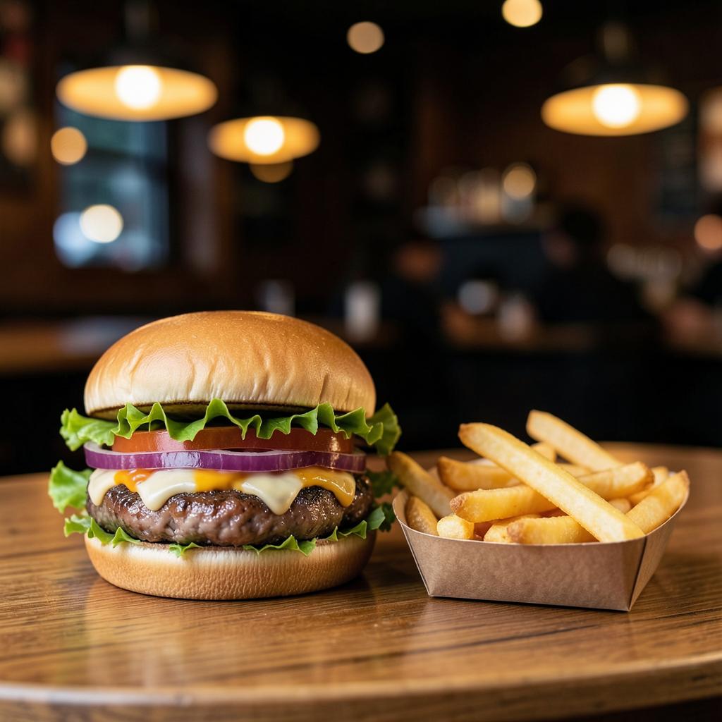 160 g hamburger + liten pommes frites